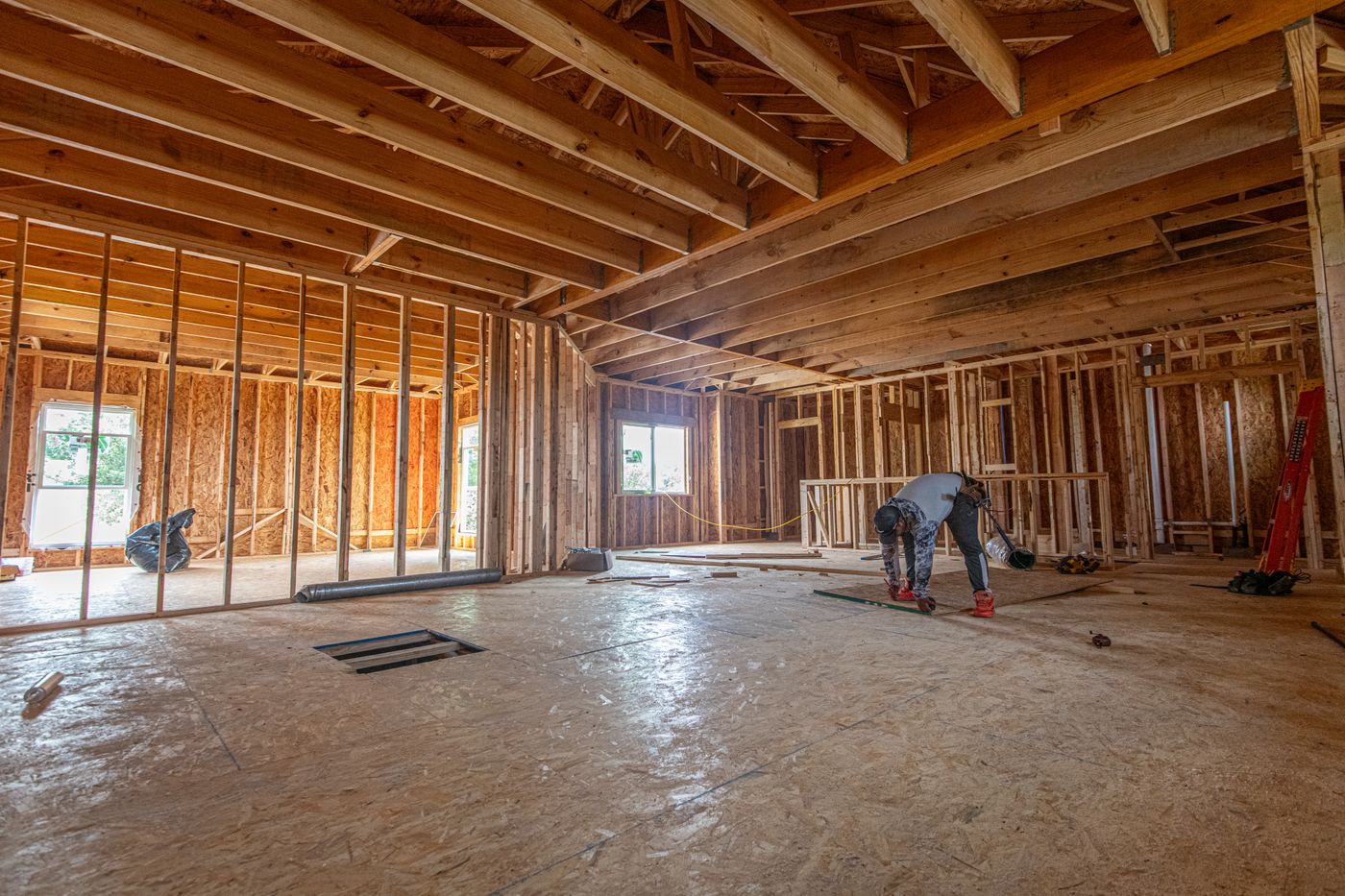Interior view of a residential home frame under construction in Sydney