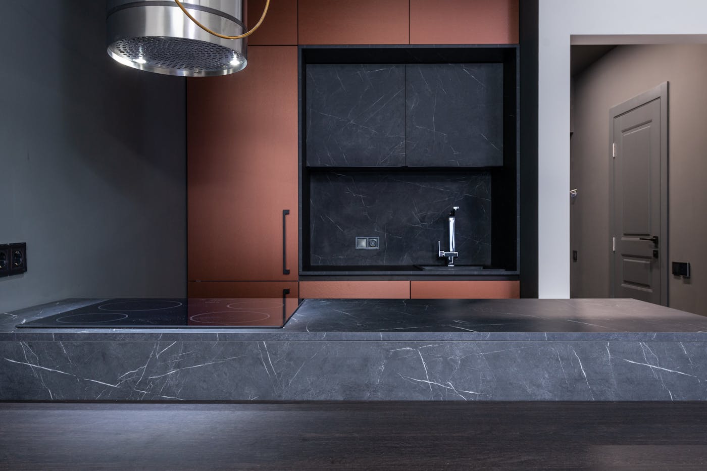 Elegant custom kitchen with marble countertops in a newly built Sydney home
